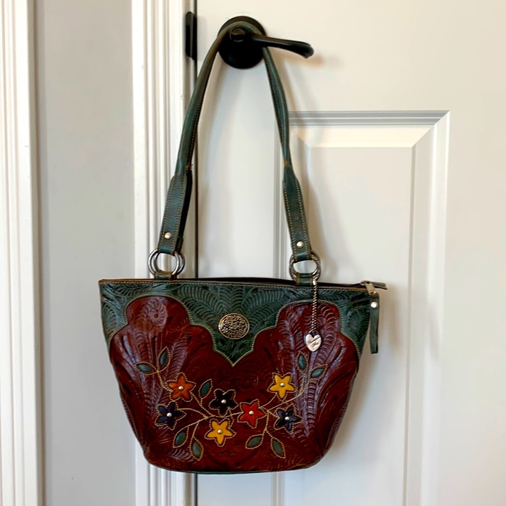 American West Green and Brown Hobo Bag